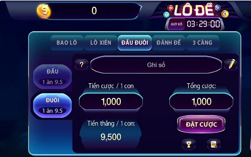 Đề đầu đuôi 789Club có tỷ lệ 1 ăn 9.5